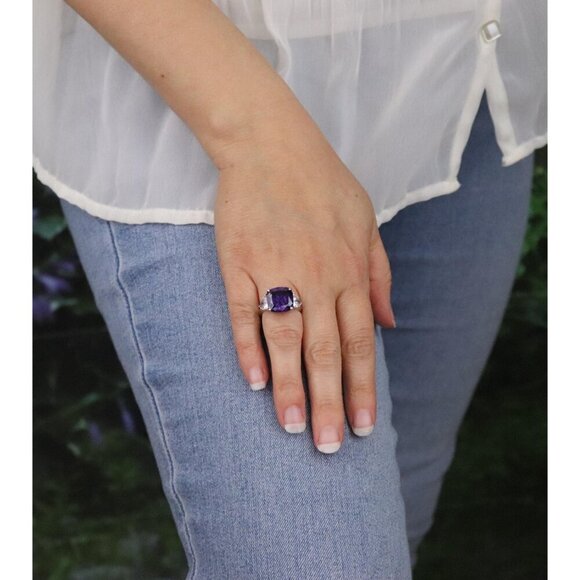 Sterling Silver Purple and White Cubic Zirconia Ring Size 6 - Picture 4 of 7